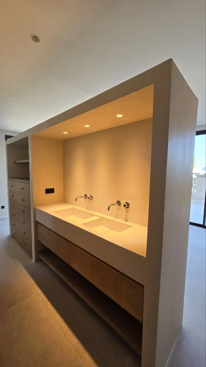 Trabajo baño, lavamanos con Mortex